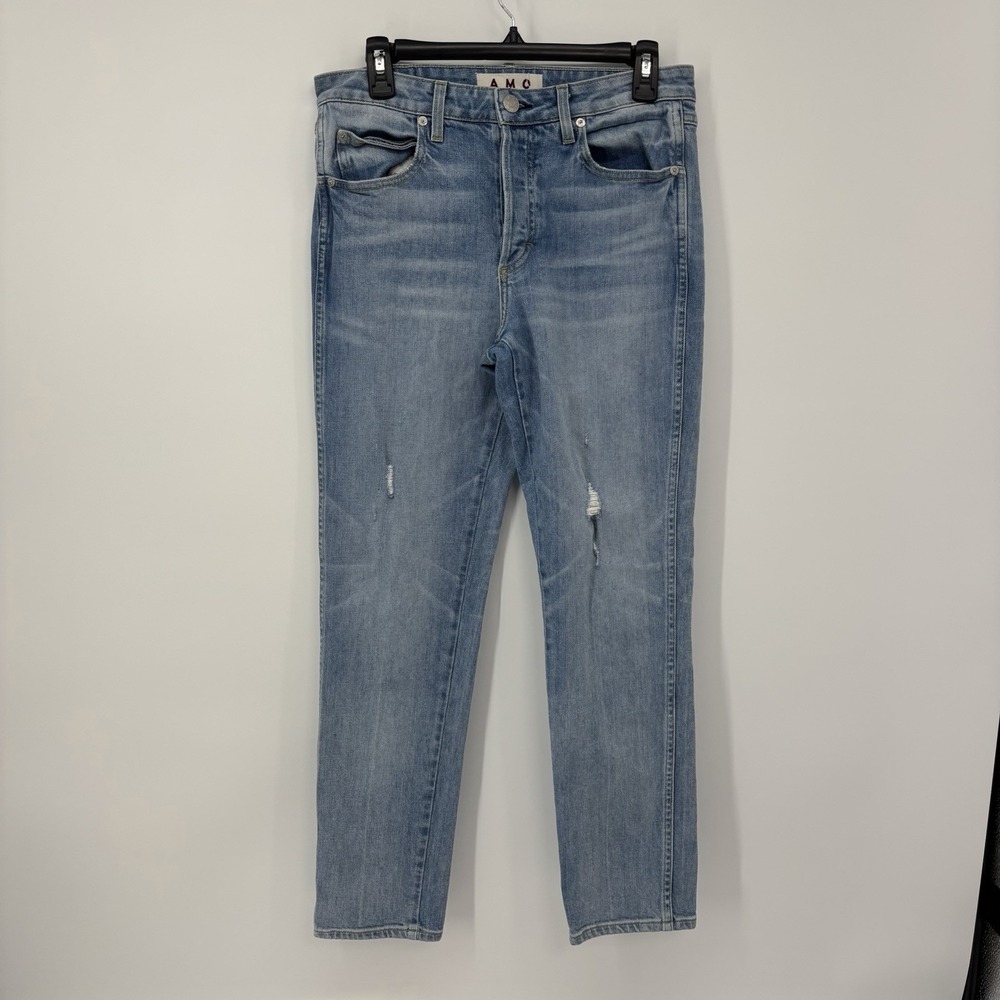 AMO Tomboy Winter Skies Blue Denim Jeans Women's‎ Size 28 Taper Leg Distressed